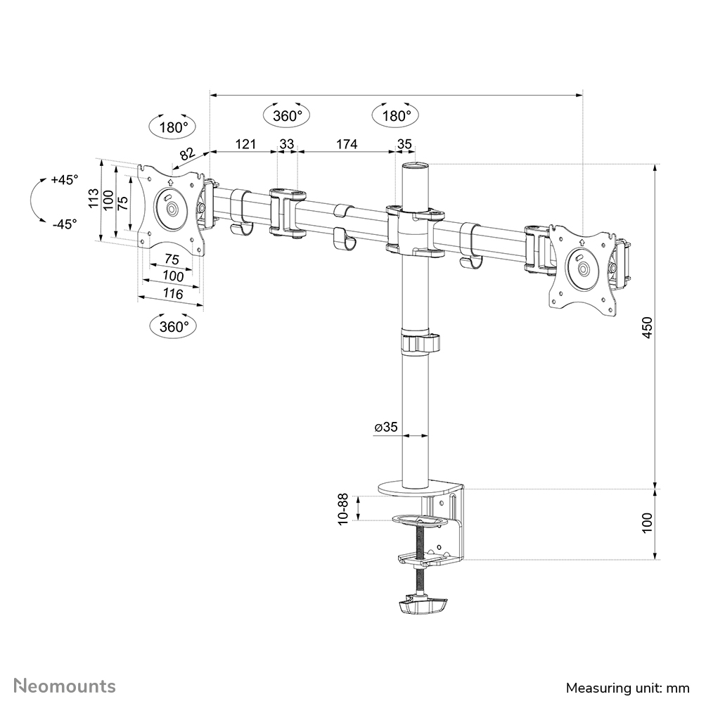 NM-D135DBLACK - Neomounts monitor arm desk mount - Neomounts