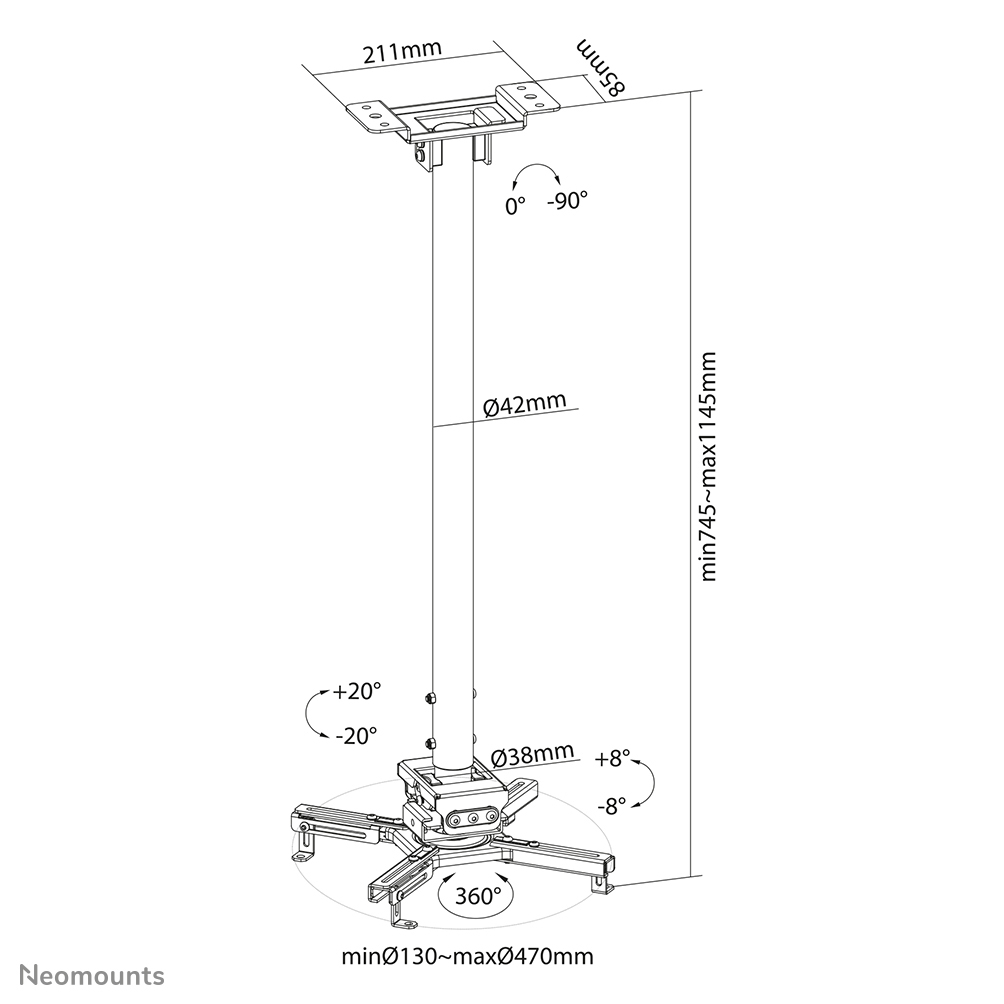 Soporte de techo para proyector Neomounts CL25-550BL1